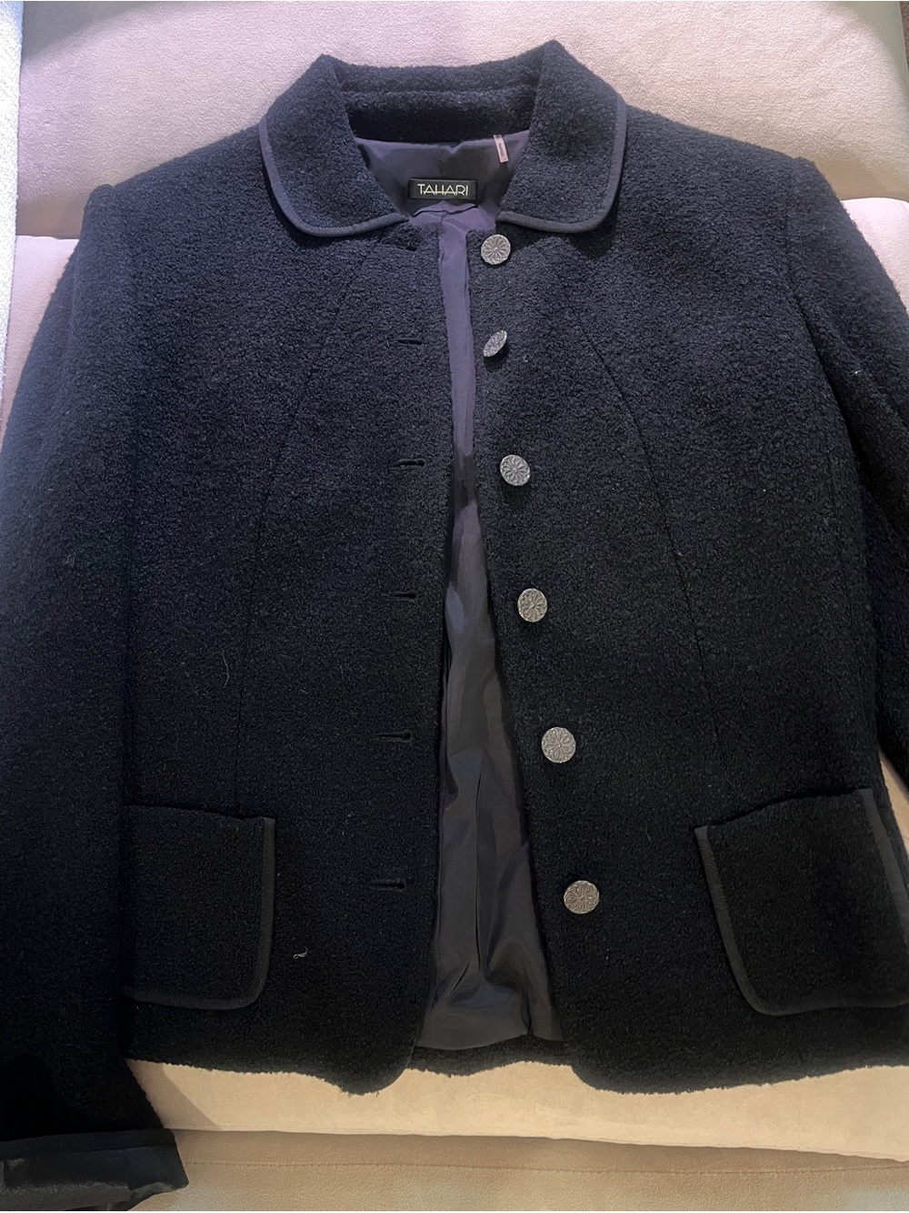 Tahari Black Textured Wool-Blend Blazer